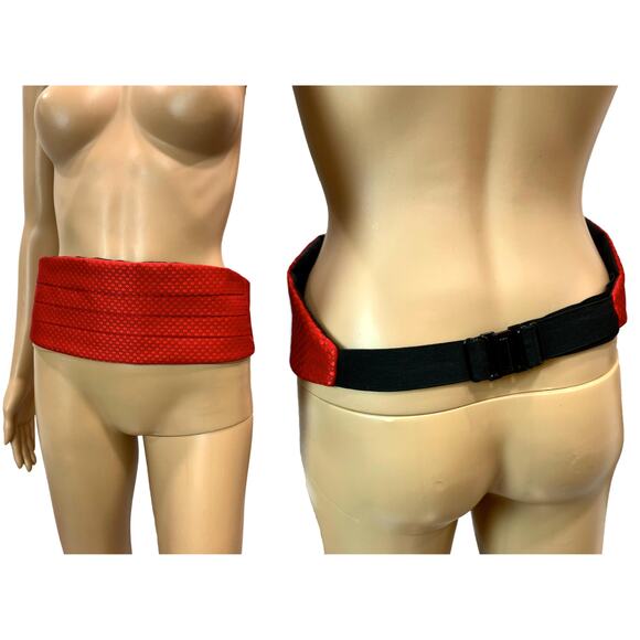 Vintage Red Patterned Cummerbund Sash Belt Adjustable - Picture 5 of 6